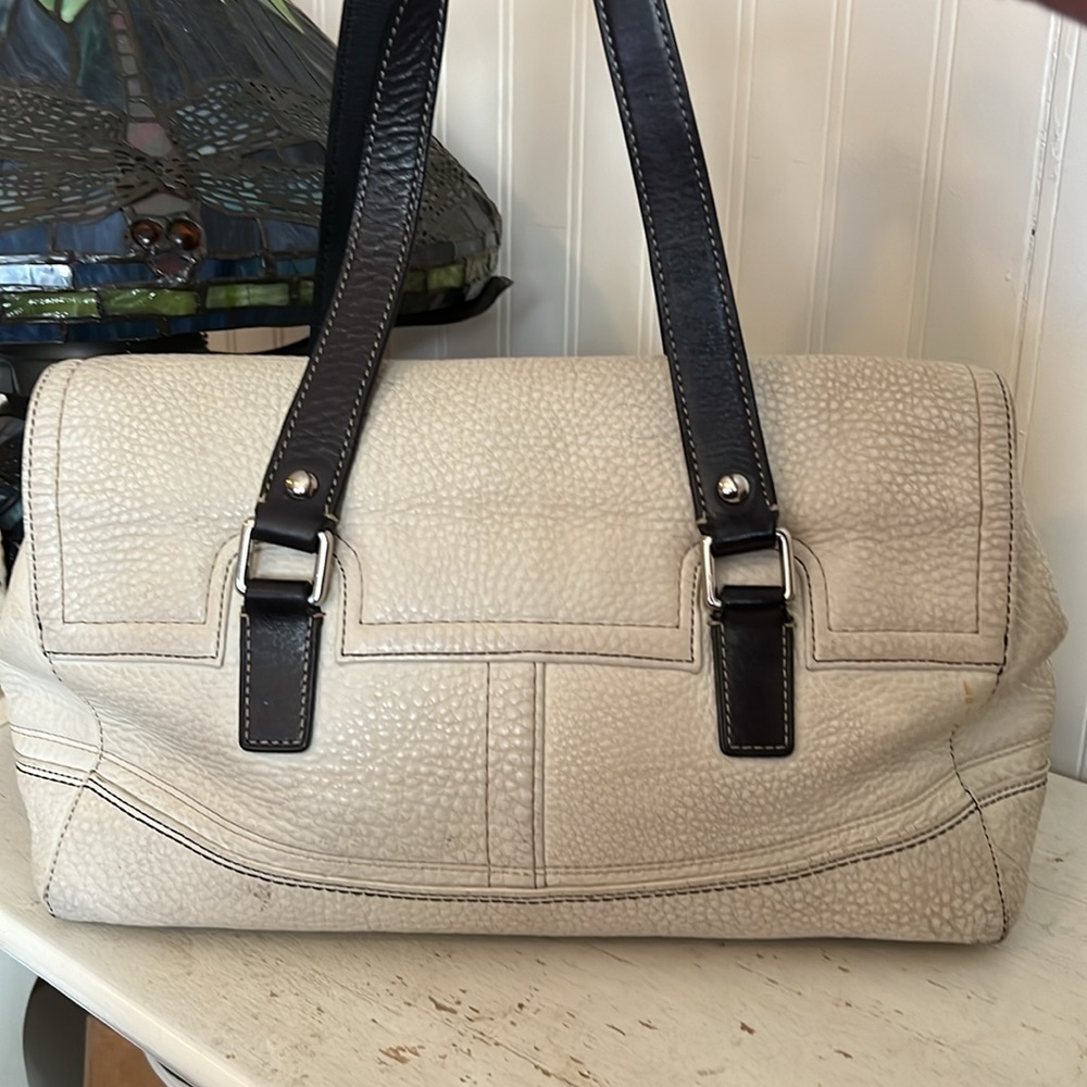 Coach Hamilton pebbled leather satchel white espresso brown - Picture 3 of 9